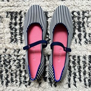 Rothy’s Square Mary Jane Navy White Pinstripe 10.5